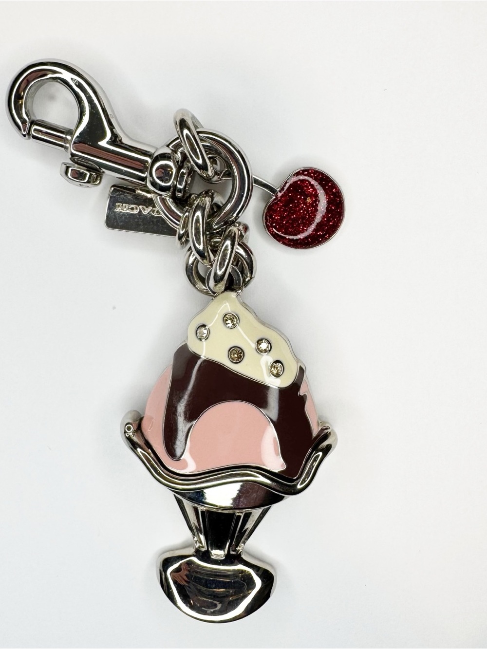 Coach Cherry Sundae Ice Cream Keychain Charm Silvertone